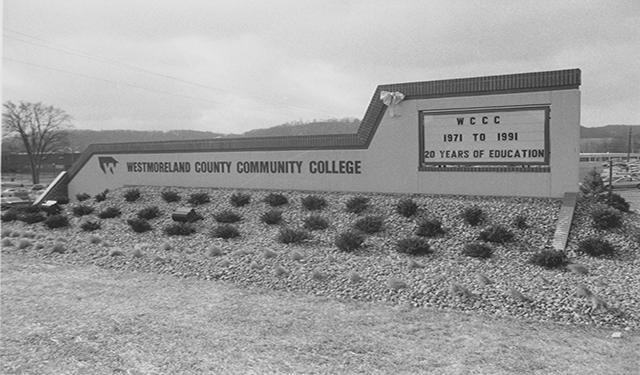 The college marquee in 1991.