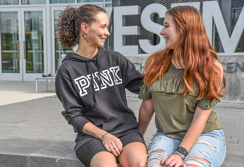 Allison and Kendra Lester outside the Student Achievement Center, Youngwood Campus