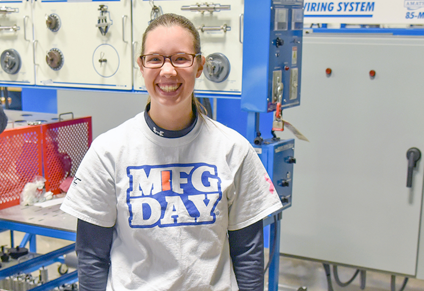 Kristen Suhan poses at Westmoreland County Community College's Women in Manufacturing event, October 2019.