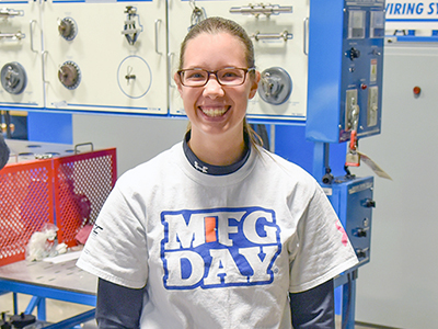 Kristen Suhan poses at Westmoreland County Community College's Women in Manufacturing event, October 2019.