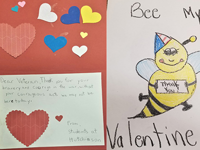 Samples of children's Valentines for Veterans